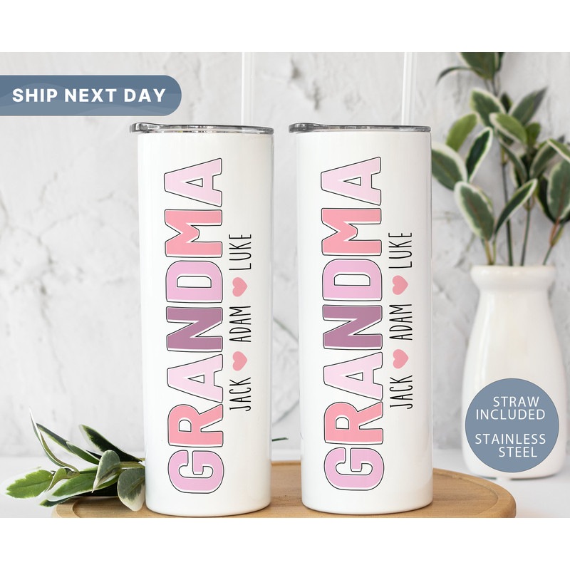 Customizable Grandma Tumbler, Grandmother Tumbler Cup, Grammy Tumbler with Straw, Mothers Day 20oz Tumbler, Grandma Gifts, (TM-121 Grandma).jpg