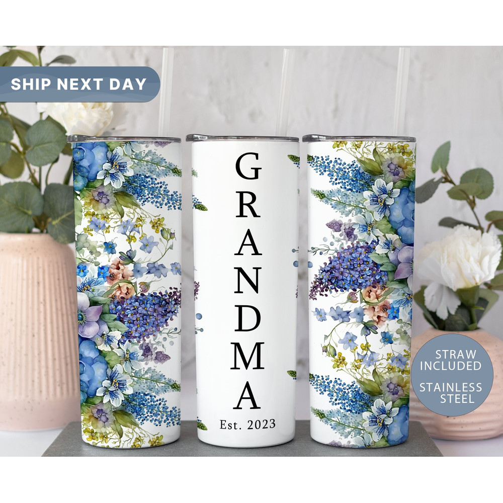 Floral Grandma Est 2023 Tumbler • Mother's Day Gift • Custom Tumbler for Grandma • Grandma Tumbler • 20 oz Skinny Tumbler (TM-118 Grandma).jpg