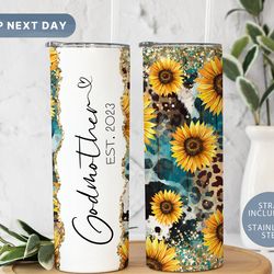 godmother sunflower tumbler, custom godmother travel mug, godmother tumbler cup