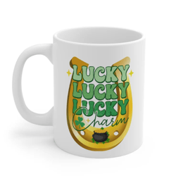 st patrick's day mug, lucky lucky lucky charm mug, shamrock mug, clover mug, irish mug, st patty's day mug, retro mug