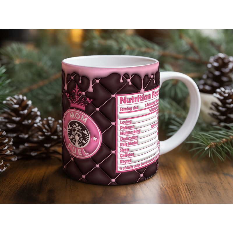 Personalise Mom Fuel Coffee Parody SVG, Mother's Day Gift, Coffee Lover Digital File, Nutrition Facts Instant Download, Pink Mug Wrap Design.jpg