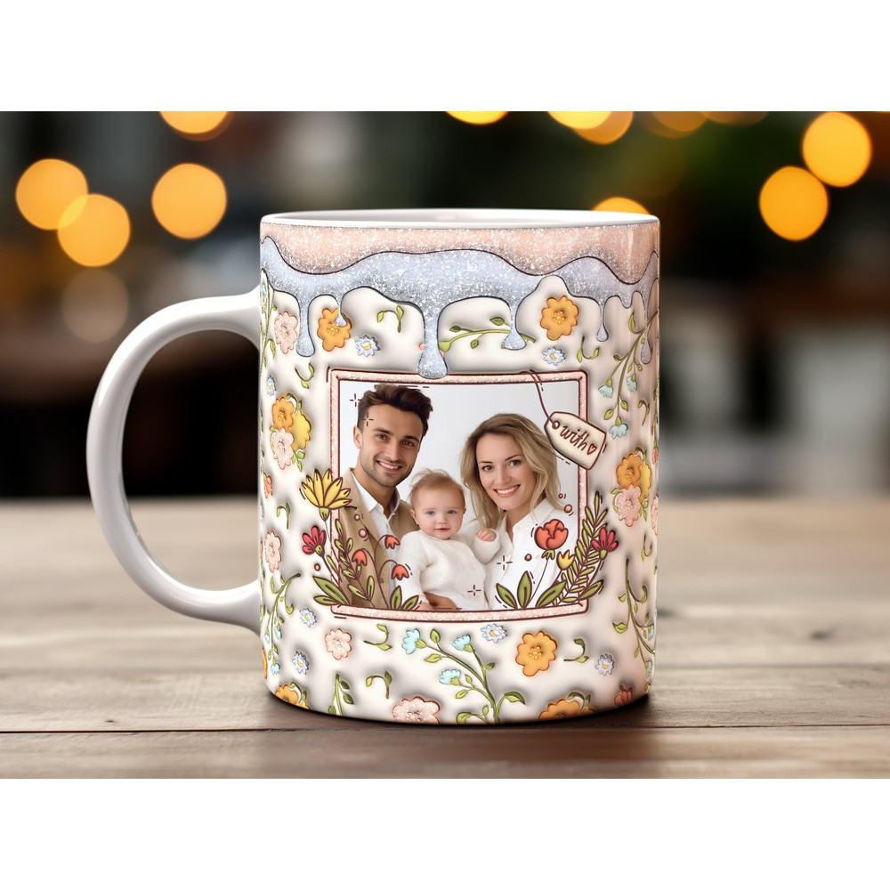 Personalised Floral Mug Wrap Design PNG, Digital Download, Coffee love, Glitter, Cute Flower Coffee Cup Template, Ready-to-Print Wrap Design.jpg