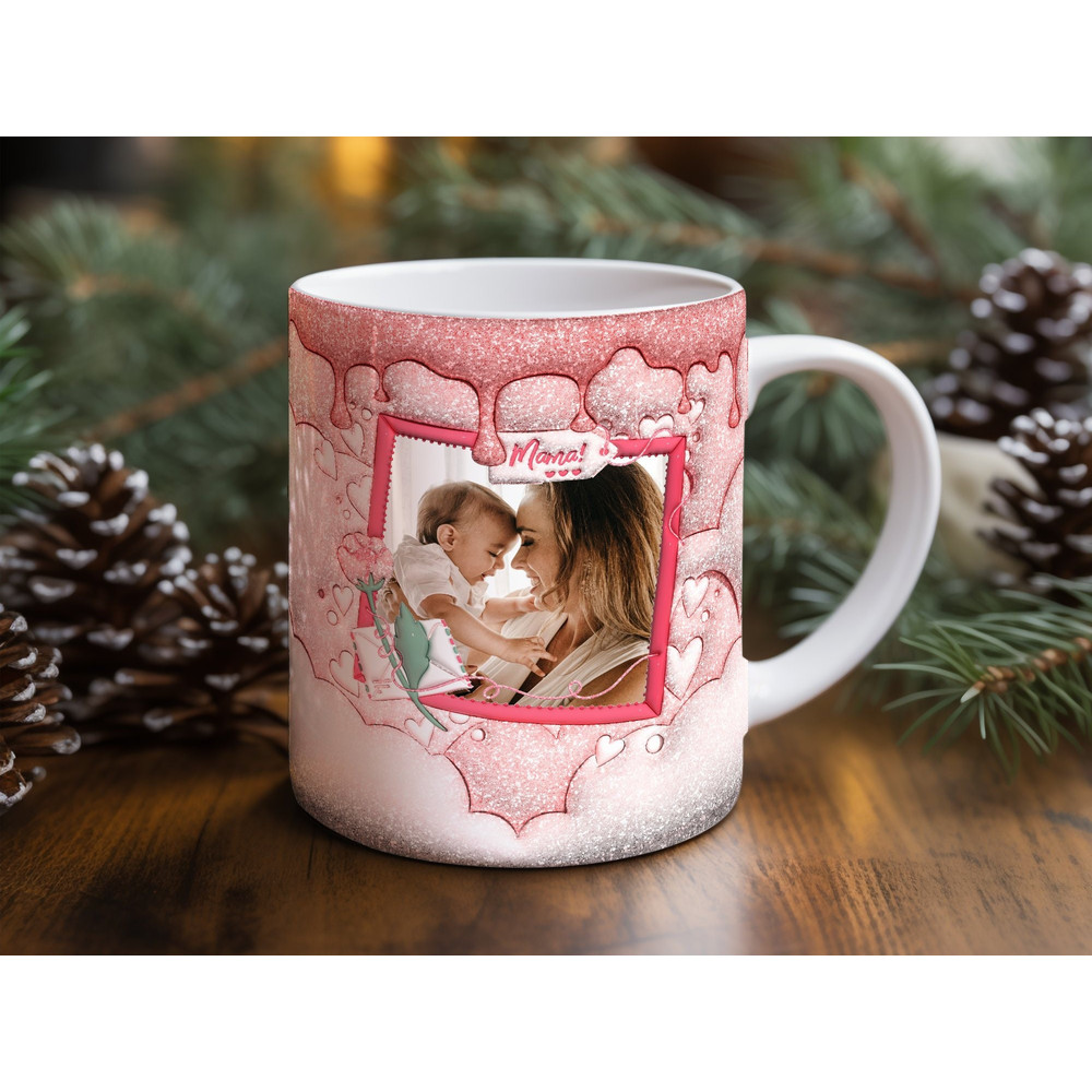 Personalised, Mother's Day Digital Download, Pink Melting Frame, Mug Wrap Design, Mug Template PNG, Sublimation Image, Sweet Mama's Day Gift.jpg