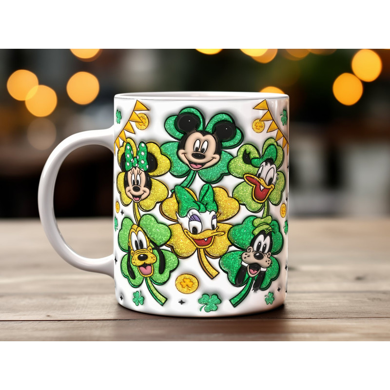 St. Patrick's Day Cartoon Character Mug Wrap, Mickey and Friends Clover Design, High Res PNG, Digital Download, Graphics for Personal Use.jpg
