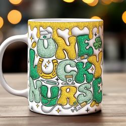 St Patricks Day Mug, Lucky Nurse Glitter Mug, Ceramic Coffee Mug, Funny Coffee Mug