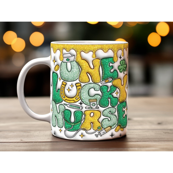 St. Patrick's Day Digital Mug Wrap for Nurses, Lucky Nurse Glitter Design PNG, Instant Download, Sublimation Graphics for Crafting.jpg
