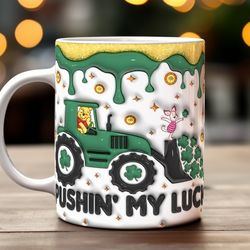 st patricks day mug, cute bear and bunny tractor mug, ceramic coffee mug, funny coffee mug
