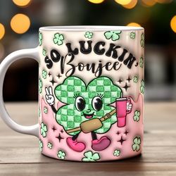 st patricks day mug, so luckin boujee, clover coffee cup, ceramic coffee mug, funny coffee mug