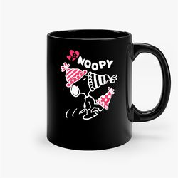 snoopy peanuts big logo black ceramic mug, funny gift mug, gift for her, gift for him