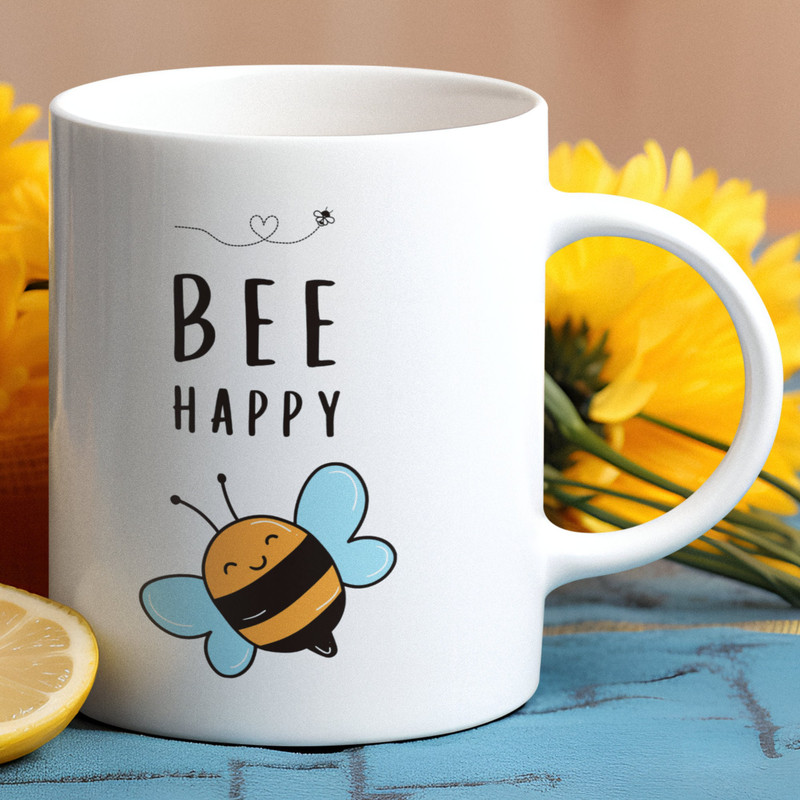 Bee Happy Ceramic Mug 11oz, Bee Happy Mug, Bee Gift, Cute Bee Gift, Funny Bee Mug, Bee Lover Gift.jpg