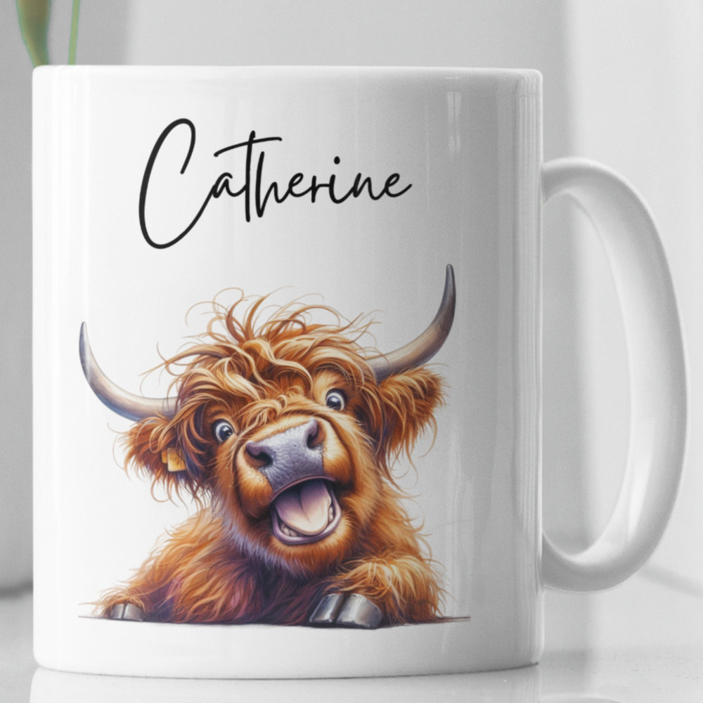 Personalised Funny Cow Mug, Highland Cow, Mug For Cow Lovers, Farm Animal Mug, Mothers Day Gifts, Funny Cow Gifts, Name Mug, Birthday Gifts.jpg