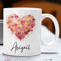 Personalised Love Heart Mug, Custom Name Mug, Customised Coffee Cup