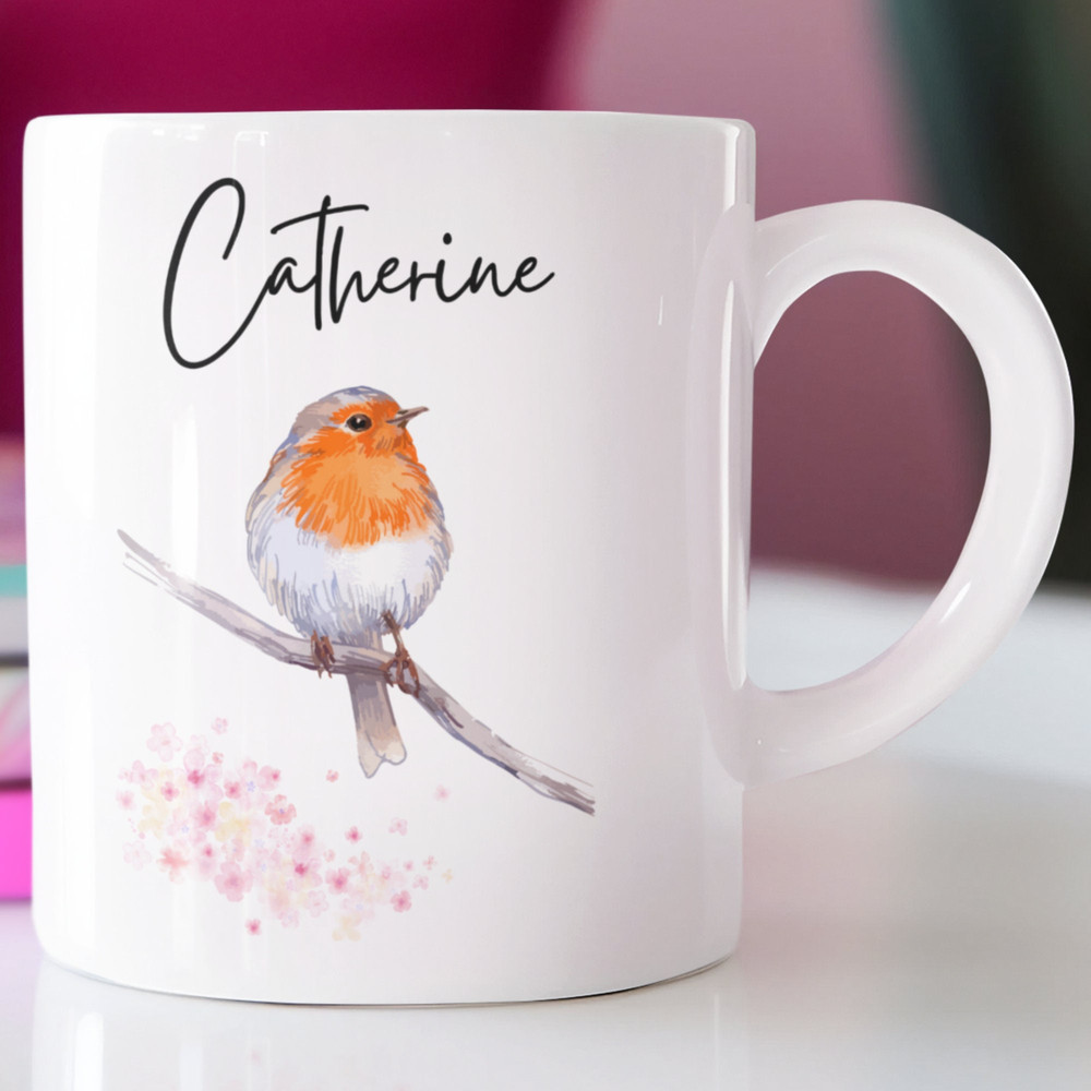 Personalised Robin Ceramic Mug 11oz, Robin Gift For Bird Lovers, Personalised Mug, Bird Watching, Mothers Day Gifts, Name Mug, Birthday.jpg