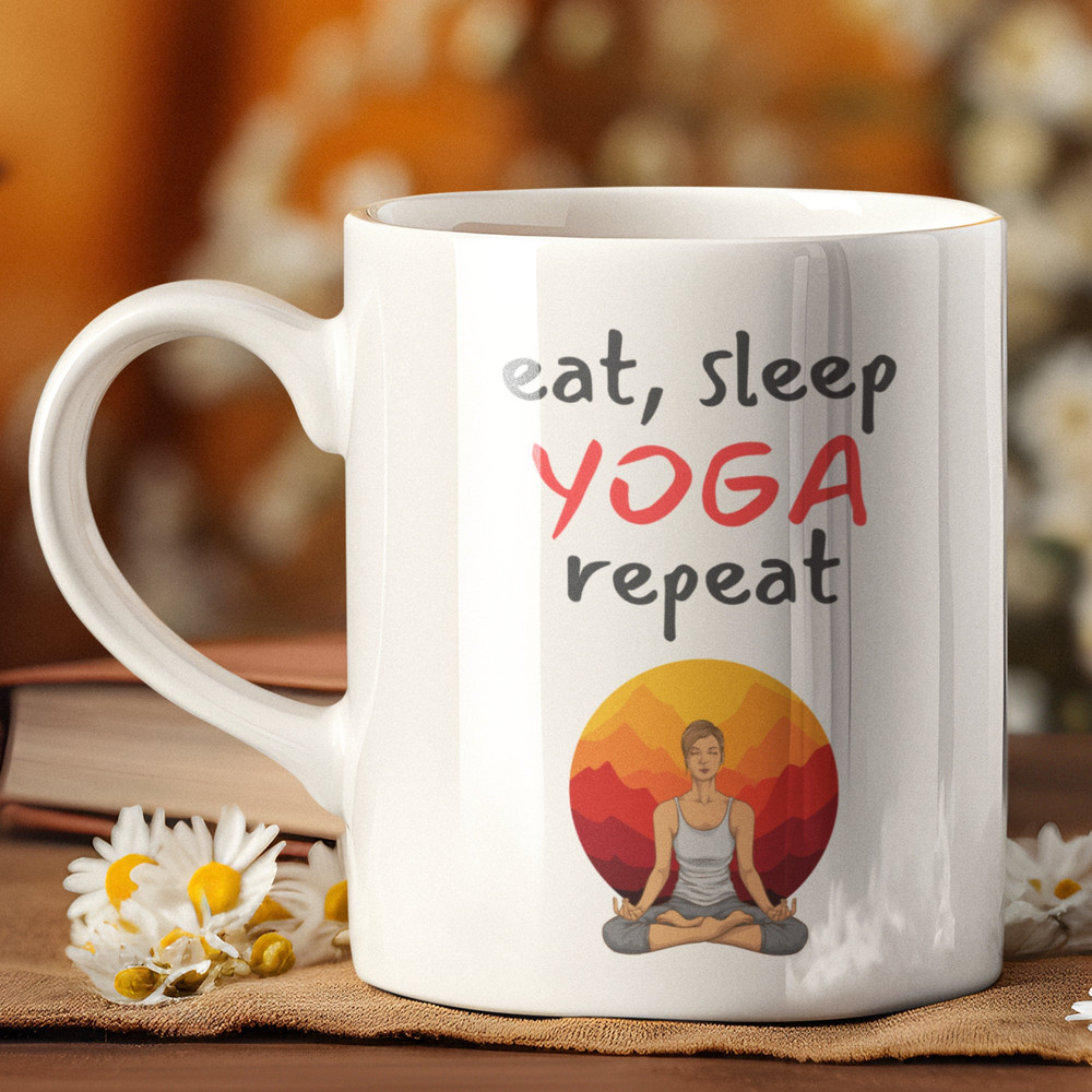 Yoga Ceramic Mug 11oz, Eat Sleep Yoga Repeat, Funny Mug, Gift For Her, Gift For Yoga, Yoga Teacher Mug.jpg