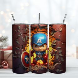 Captain America 3D Hole Crack Tumbler, 20 Oz Skinny Tumbler, Birthday Cup, Tumbler Gift Mug