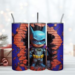 3D Batman Chibi Cartoon Sublimation, 20 Oz Skinny Tumbler, Birthday Cup, Tumbler Gift Mug