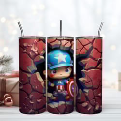 captain american youth crawling out hole skinny tumbler, 20 oz skinny tumbler, birthday cup, tumbler gift mug