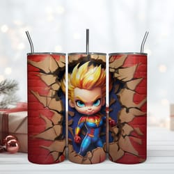 3d inflated flash chibi crack wall tumbler, 20 oz skinny tumbler, birthday cup, tumbler gift mug