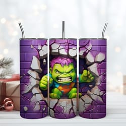 hulk purple hair crawling out hole tumbler, 20 oz skinny tumbler, birthday cup, tumbler gift mug