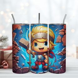 3D Inflated Thor Baby Crawling Out Hole Tumbler, 20 Oz Skinny Tumbler, Birthday Cup, Tumbler Gift Mug