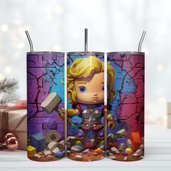 chibi thor colorful tumbler, 20 oz skinny tumbler, birthday cup, tumbler gift mug