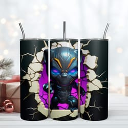 chibi black panther 3d inflated tumbler, 20 oz skinny tumbler, birthday cup, tumbler gift mug
