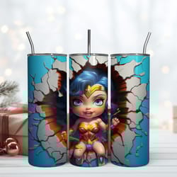 3d inflated wonder woman crawling out hole tumbler, 20 oz skinny tumbler, birthday cup, tumbler gift mug