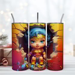 3d inflated wonder woman crack hole tumbler, 20 oz skinny tumbler, birthday cup, tumbler gift mug
