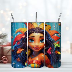 3D Moana Princess Tumbler, Skinny Tumbler, Birthday Cup, Tumbler Gift Mug