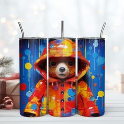 3D Bear Raincoat Tumbler Digital File, Skinny Tumbler, Birthday Cup, Tumbler Gift Mug