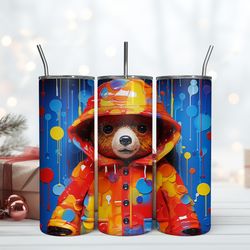 3d bear raincoat tumbler digital file, skinny tumbler, birthday cup, tumbler gift mug