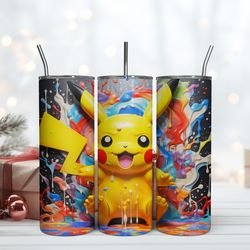 3d pikachu tumbler, skinny tumbler, birthday cup, tumbler gift mug
