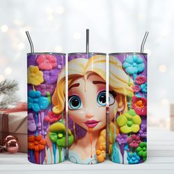 3D Rapunzel Bubble Tumbler, Skinny Tumbler, Birthday Cup, Tumbler Gift Mug