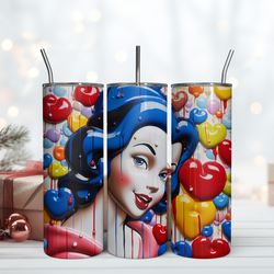 3D Inflated Snow White Tumbler, Skinny Tumbler, Birthday Cup, Tumbler Gift Mug
