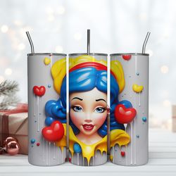3D Inflated Snow White Hearts Tumbler, Skinny Tumbler, Birthday Cup, Tumbler Gift Mug