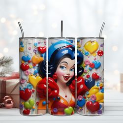 3D Inflated Snow White Heart Dripping Tumbler, Skinny Tumbler, Birthday Cup, Tumbler Gift Mug