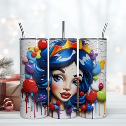 3D Princess Snow White Tumbler, Skinny Tumbler, Birthday Cup, Tumbler Gift Mug