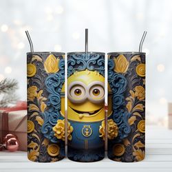 3D Minons Yellow Flower Tumbler, Birthday Gift Mug, Skinny Tumbler, Gift For Kids