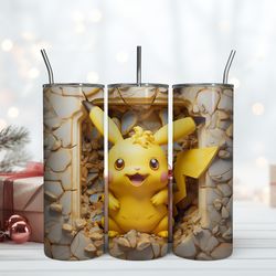 Pikachu Crack Hole Tumbler, Birthday Gift Mug, Skinny Tumbler, Gift For Kids