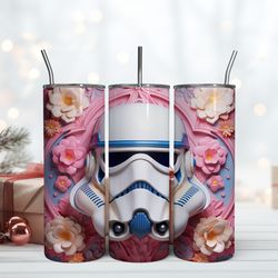 3D Stormtrooper Pink Flower Tumbler Star War, Birthday Gift Mug, Skinny Tumbler, Gift For Kids