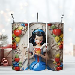 3d snow white with fruits , birthday gift mug, skinny tumbler, gift for kids