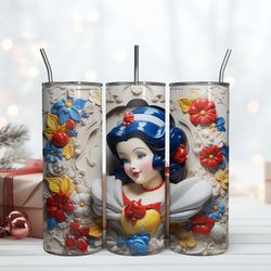 3D Inflated Snow White Tumbler, Birthday Gift Mug, Skinny Tumbler, Gift For Kids