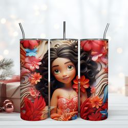 moana flower tumbler 20oz, birthday gift mug, skinny tumbler, gift for kids