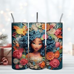 Moana Floral Art 3D Tumbler 20oz, Birthday Gift Mug, Skinny Tumbler, Gift For Kids