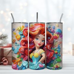 barbie ariel tumbler, disney ariel princessskinny 20oz tumbler, birthday gift mug, skinny tumbler, gift for kids