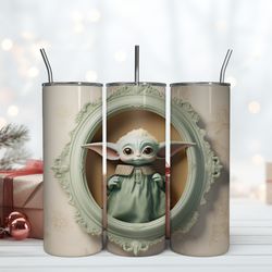 3D Retro Baby Yoda Tumbler 20oz, Birthday Gift Mug, Skinny Tumbler, Gift For Kids