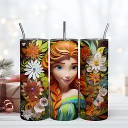 3d inflated anna with flower tumbler 20oz frozen 20oz, birthday gift mug, skinny tumbler, gift for kids, gift for lover
