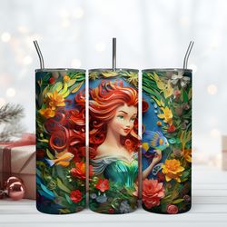 3d inflated ariel disney princess tumbler 20oz , birthday gift mug, skinny tumbler, gift for kids, gift for lover
