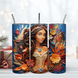 pocahontas princess 3d tumbler 20oz disney princess 20oz, birthday gift mug, skinny tumbler, gift for kids, gift for lov