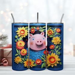 3d inflated peppa pig flower cute pig tumbler, birthday gift mug, skinny tumbler, gift for kids, gift for lover